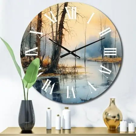 Designart Illustration of a Summer Lake Landscape IV Landscapes Oversized Wall Clock