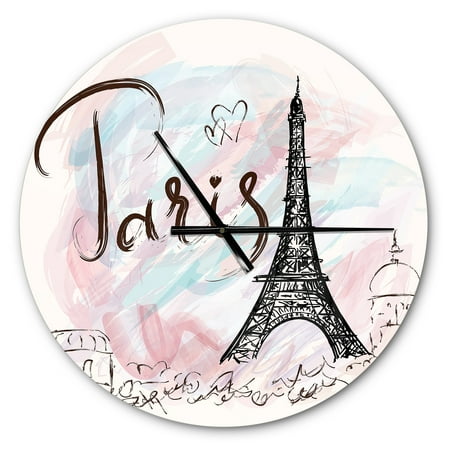 Designart 'Illustration with Paris Eiffel Tower ' Modern wall clock