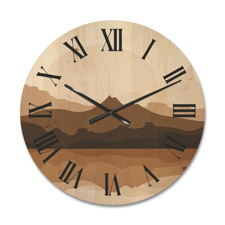 Designart 'Minimalist Brown Terracotta Landscape' Modern Wood Wall Clock