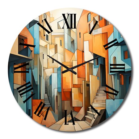 Designart Multidimensional Cubist Art V Landscapes Oversized Wall Clock