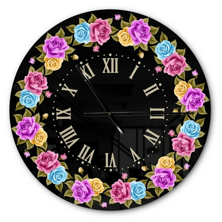 Designart 'Shabby Chic vintage Rose ' Farmhouse wall clock