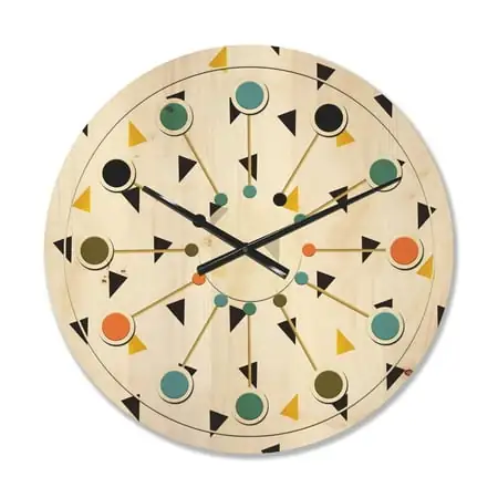 Designart 'Trendy Gold and Black Triangular Pattern I' Mid-Century Modern Wood Wall Clock