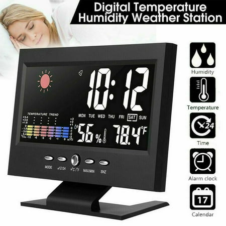 Designice Led Digital Alarm Clock Snooze Calendar Thermometer Hygrometer Weather Display