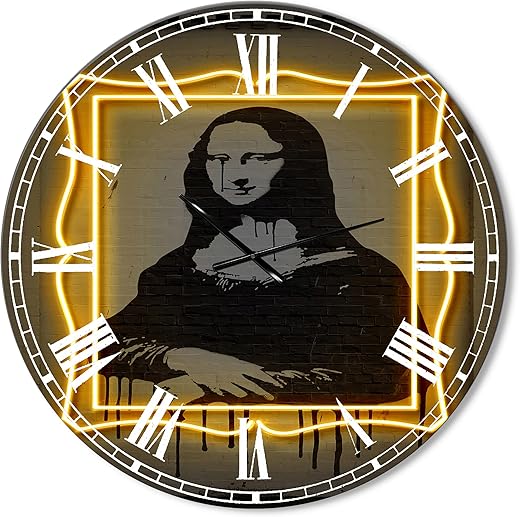 DesignQ Modern Wall Clock 'Mona Lisa Neon ' Multi-Color Round Wall Clock for Living Room Decor