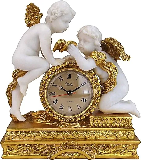 Design Toscano Chateau Carbonne Cherub Mantel Clock Statue, 10 Inch, Polyresin, Gold and Ivory