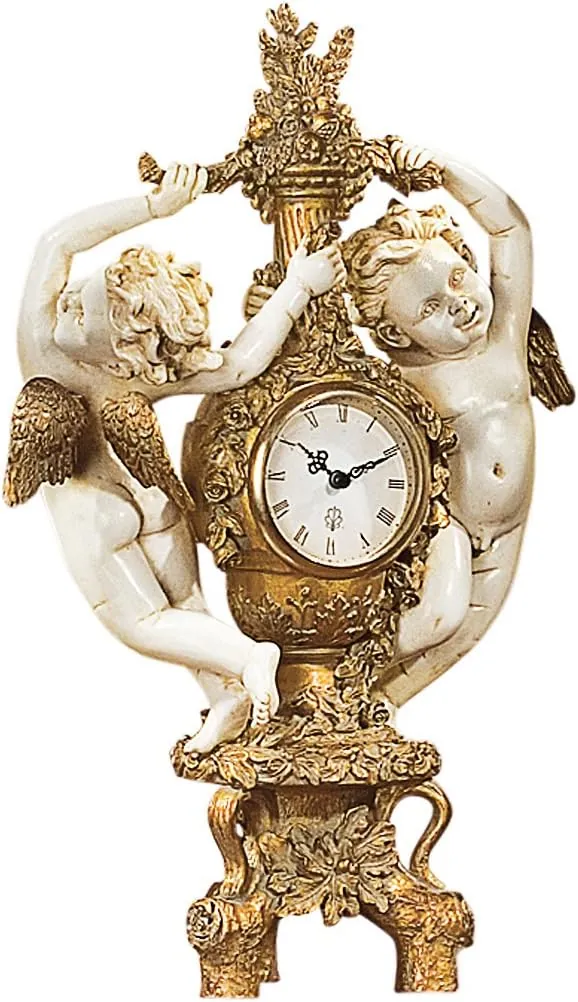 Design Toscano The Cherub's Harvest Mantel Clock, 16 Inch, Polyresin, Gold and Ivory