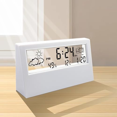 Desk Clock, Digital Alarm Clock, Transparent Modern Design, Temperature, Humidity, Snooze, Aesthetic Home Decor, Office Decor, Battery Operated Desk Clock for Office, Living Room, Bedroom, Shelf etc