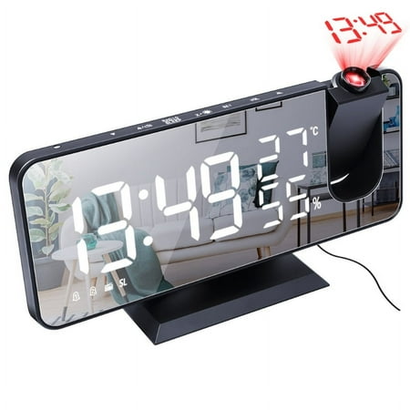 Desktop Alarms with Backlight, Self-Setting Digital Alarm Clock with Indoor Temperature and Humidity, Battery