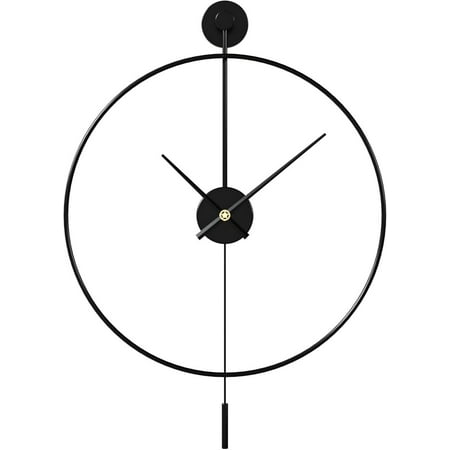 DGPERTE Classical Large Modern Round Minimalist Wall Clock with Swing Pendulum, Non-Ticking Silent Metal Decorative Creative Art Clocks for Home, Living Room, Bedroom, Study, Office (20, Black)