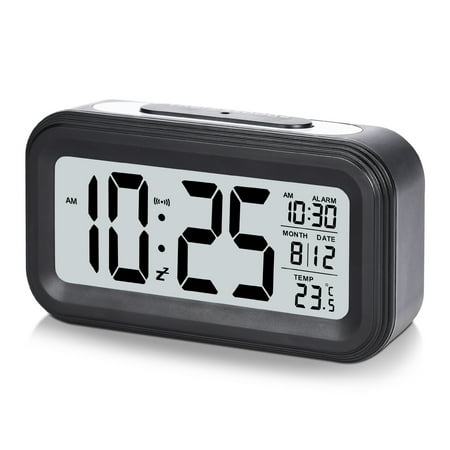 Digital Alarm Clock, Alarm Clock Large Numbers Display Battery Operated w/Night Light 12/24H for Kids Bedroom Home Office, Desk Digital Clocks, Adjustable Temperature & Brightness Sensor,Black