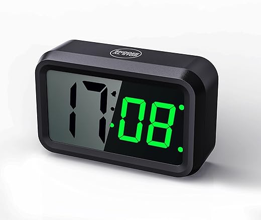 Digital Alarm Clock Battery Operated with Unique LCD/LED Display, Night Visible Cordless Small Clock for Bedroom, Wall, Travel (Green-Display)