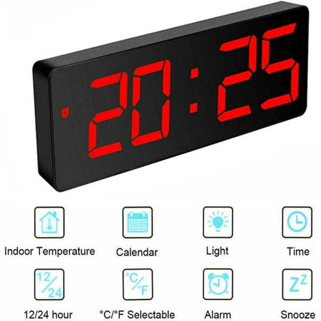 Digital Alarm Clock, Bedroom Mirror Led Clock, With Temperature Display, Adjustable[3519]