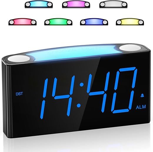 Digital Alarm Clock for Bedroom - 7 Color Night Light,2 USB Chargers,7.5 Large Number Screen & Slider Dimmer,12/24 H,Battery Backup,Easy Loud Electric Alarm Clock for Heavy Sleeper,Boy&Girl Kid Teen