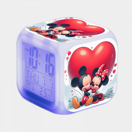 Digital Alarm Clock for Kids, Mickey Mouse Pattern 7 LED Color Changing Wake Up Clock with Thermometer Function and Night Light, Gift for Boys Girls A93-061