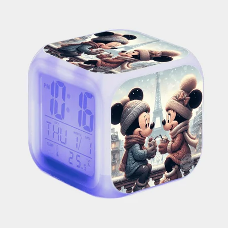 Digital Alarm Clock for Kids, Mickey Mouse Pattern 7 LED Color Changing Wake Up Clock with Thermometer Function and Night Light, Gift for Boys Girls A93-078