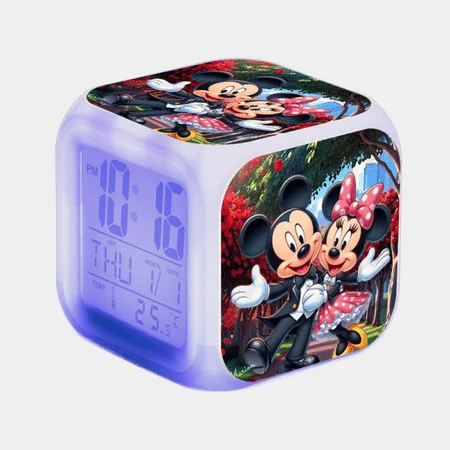 Digital Alarm Clock for Kids, Mickey Mouse Pattern 7 LED Color Changing Wake Up Clock with Thermometer Function and Night Light, Gift for Boys Girls A93-090