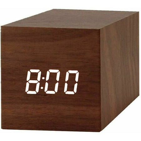 Digital Alarm Clock, Mini Desk Alarm Clock Cube Modern LED Light Wooden Display Time Temperature for Kids Bedroom Home Dorm TravelQLG-14850 Ephé