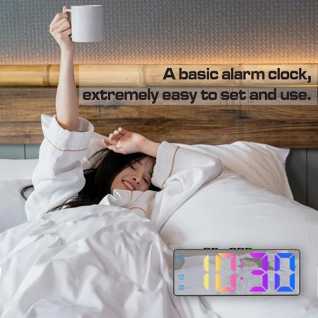 Digital Alarm Clock, Mirror Surface Colorful Led Electronic Clocks Large Display, A[1795]