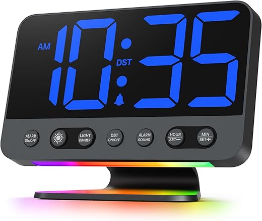 Digital Alarm Clocks for Bedrooms: Large Bold Number 5 Brightness Dimmer - Easy to Read Across The Room - 5 Alarm Sound 8 Night Light - Black