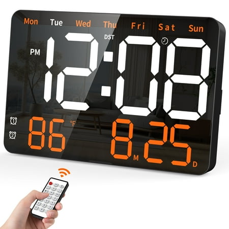 Digital Clock,11.5 Large LED Display Digital Wall Clock, Brightness Adjustable,with Day and Date,Indoor Temperature, Snooze,12/24 H,for Home,Office,Living Room