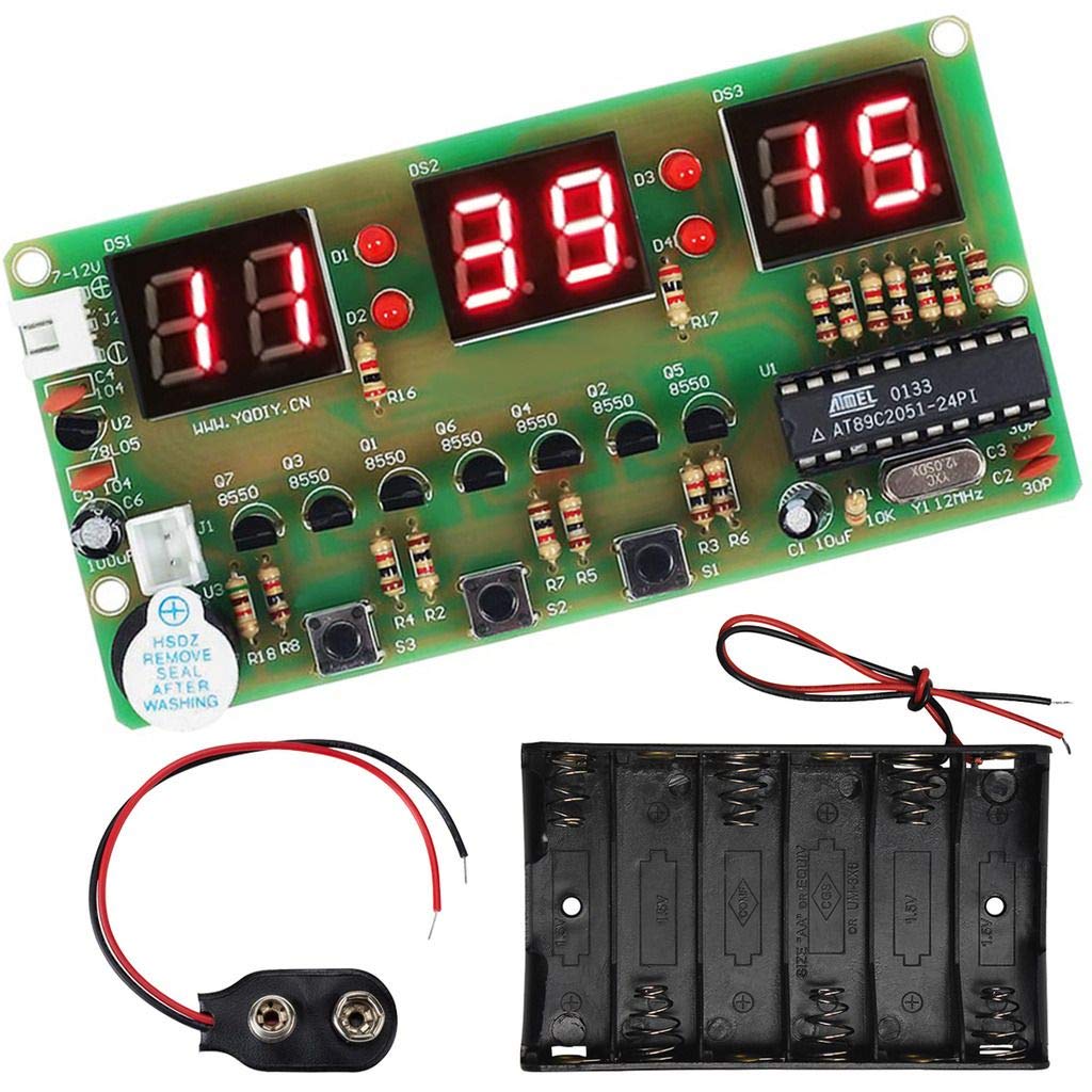 Digital Clock DIY Kit 6Bits C51 AT89C2051 Chip Electronic Alarm Clock Kit PCB Board Soldering Practice FR-4 for Arduino with Battery Holder