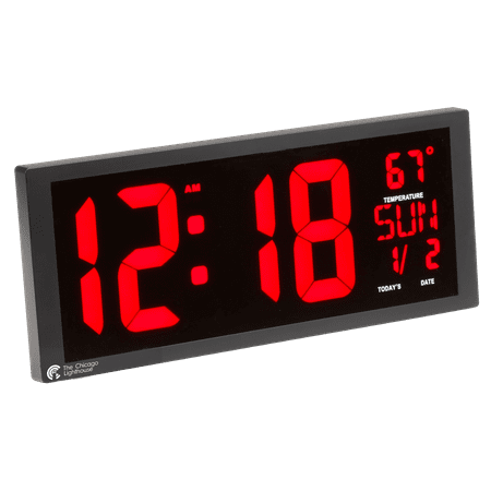 Digital LED 14 In. Black Rectangular Body Daylight Savings Selfset Wall or Desk Clock