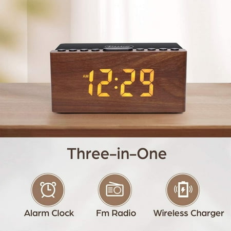 Digital Led Alarm Clock Fm Radio, Fast Wireless Charger Station For Iphone/Samsung [250]