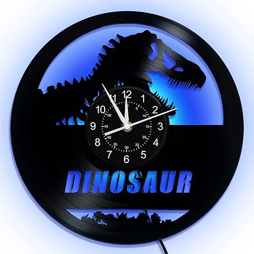 Dinosaur Vinyl Wall Clock Decor Gifts 12 inches Handmade Home Decor Gifts for Boys Kids, Dinosaur Decoration for Boys Room Children Room (6)