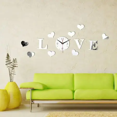 DIY 3D Acrylic Mirror Wall Sticker Clock Wall Decor Decal Love Wall Clock