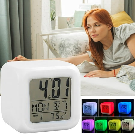 Djadtgl Digital Alarm Night Glowing Cube 7 Colors Clock LED Change LCD For Bedroom Child