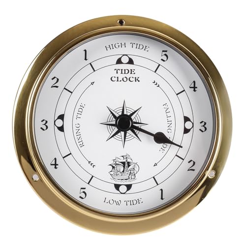 DJHVJS 4.5In Brass Tide Clock, Tide Clocks for East Coast High Tide Low Tide, Wall Hanging Boat Using Nautical Wall Clock for Weather Station, Fishing Tides, Beach Ocean Activities,L