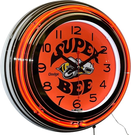 Dodge Super Bee Orange Double Neon Advertising Clock Man Cave Garage Decor