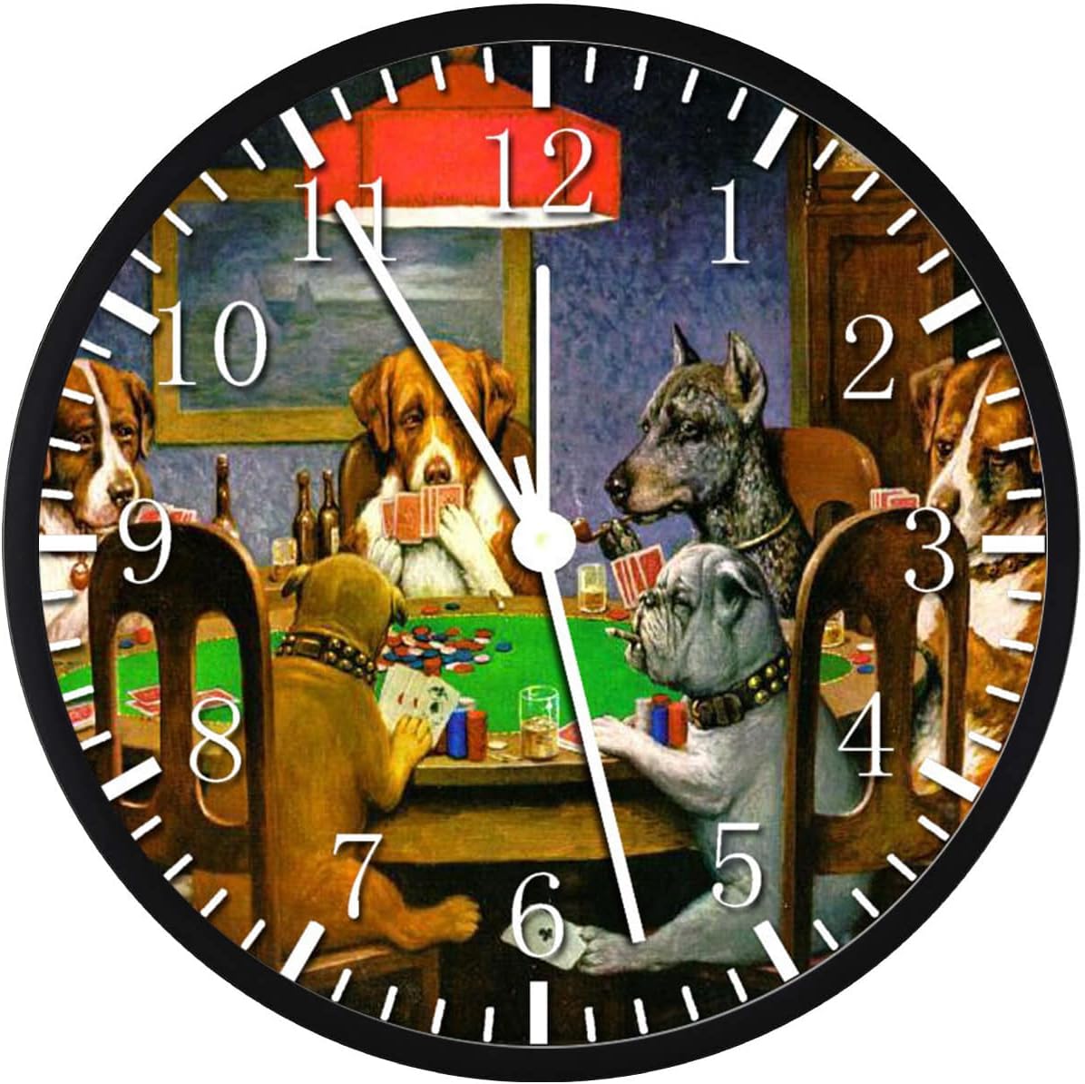 Dogs Playing Poker Wall Clock Large 12 Clear Glass Face Silent Non-Ticking Nice for Gift or Décor Z40