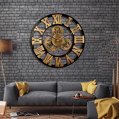 dosumik Large Wall Clocks Silent Modern Wall Clock Gold Retro Wall Clock 31 Inch Digital Wall Clock Battery Operated for Kitchen Bedroom