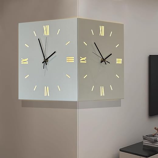 Double Sided Corner Clock 12inch Led Wall Clock with 3 Colors Light Decorative Modern Wall Clocks with Remote Control for Living Room