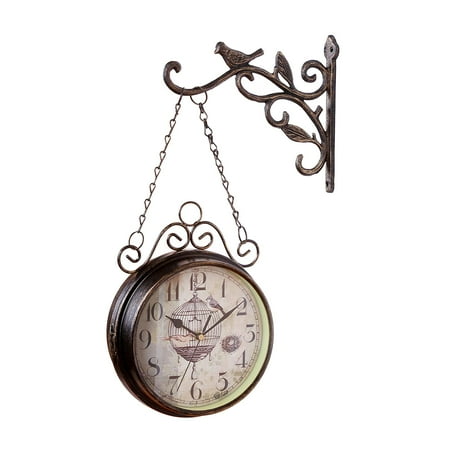 Double Sided Wall Clock Antique Hanging Round Retro Bedroom