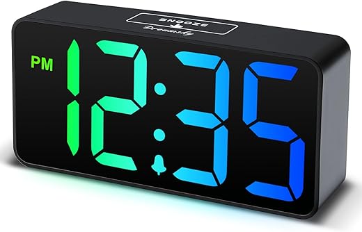 DreamSky Small Digital Alarm Clocks for Bedrooms - RGB Electric Alarm Clock for Kids Bedside Nightstand, Desk Clock with Large Numbers, Dimmer, Adjustable Alarm Volume, USB Port, Snooze, 12/24Hr