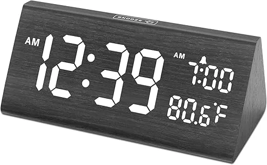 DreamSky Wooden Digital Alarm Clock for Bedroom - 7.7" Electric Clocks with USB Port, Large Numbers, Temperature, 0-100% Brightness Dimmer, Adjustable Alarm Volume, Snooze, 12/24H