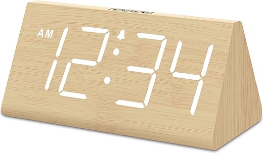 DreamSky Wooden Digital Alarm Clocks for Bedrooms - Electric Desk Clock with Large Numbers, USB Port, Battery Backup Alarm, Adjustable Volume, Dimmer, Snooze, DST, 12/24H, Wood Décor (White)