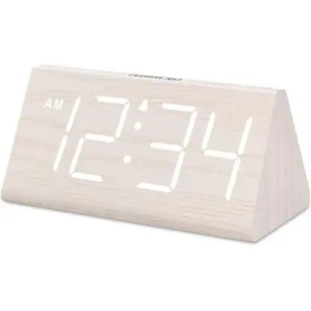 DreamSky Wooden Digital Alarm Clocks for Bedrooms - Electric Desk Clock with Large Numbers, USB Port, Battery Backup, Adjustable Volume, Dimmer, Snooze, DST, 12/24H, Living Room Wood Décor