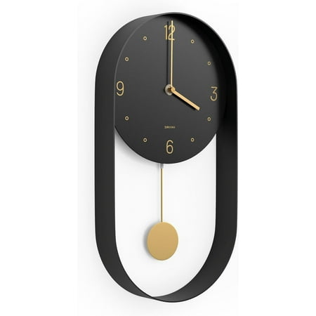 Driini Modern Pendulum Wall Clock - Decorative and Unique Metal Frame, with 8 Inch Face - Contemporary, Minimalist Design, with Silent Battery Operation - includes Both Black and Gold Pendelum