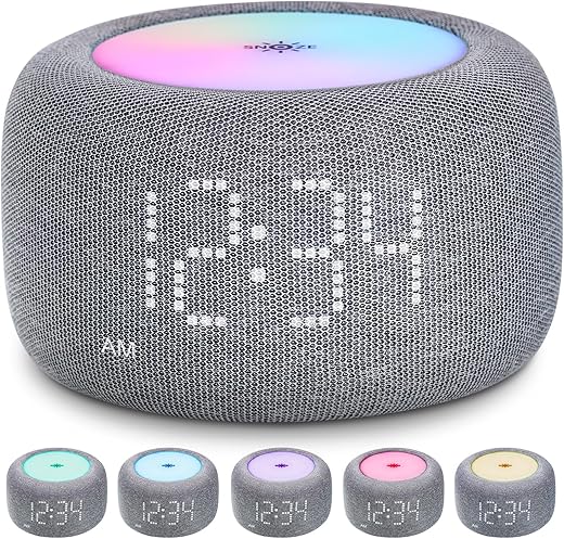 Dual Alarm Clock for Bedrooms: 10 Color Night Light - 8 Alarm Sound with Snooze - Digital Dimmable Alarm Clock for Kids - Pink