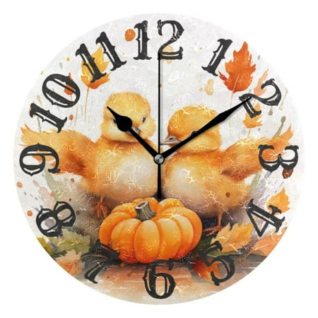 Duck Maple Leaves Pumpkins 10 inch Wall Clocks Non Ticking Easy to Read Battery Decorative for Home Bathroom Kitchen Bedroom Living Room