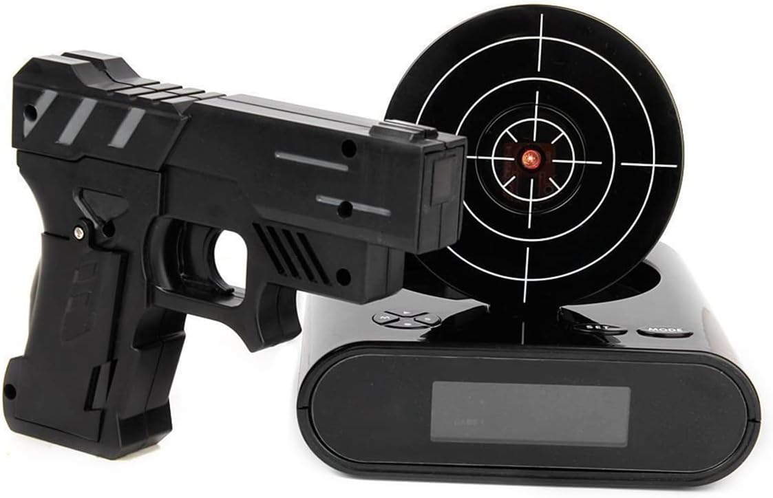 EC VISION Lock N' Load Gun Alarm Clock Target Alarm Clock Creative Clock （Black）