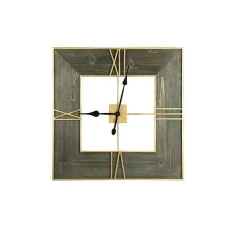 Ember Interiors 30 Inch Square Wall Clock With Wood Finish and Gold Trim