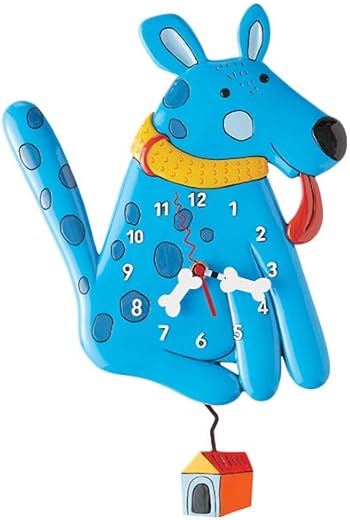 Enesco Allen Designs Blue Spotted Dog Wall Clock - Battery Operated Pendulum Analog Clock, Stone Resin Decorative Clocks for Walls Home Decor Kitchen Clocks, 11.7 Inch