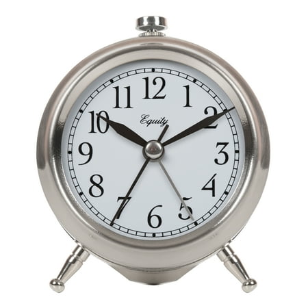 Equity 3.75 Small Metal Silver Quartz Analog Alarm Clock