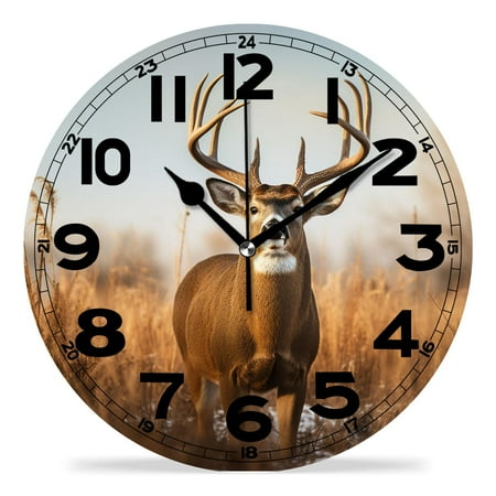 erolrail Rustic Wall Clock,Silent Non Ticking Wall Clocks for Living Room,Bedroom,Kitchen 12IN Cute Deer Landscape Nature Vintage Pattern