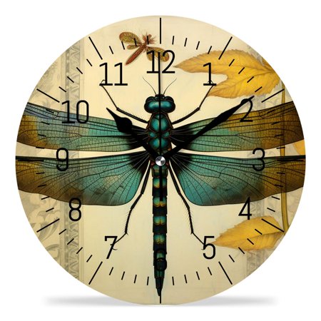 erolrail Rustic Wall Clock,Silent Non Ticking Wall Clocks for Living Room,Bedroom,Kitchen 12IN Dragonfly Vintage Stylish Retro Pattern