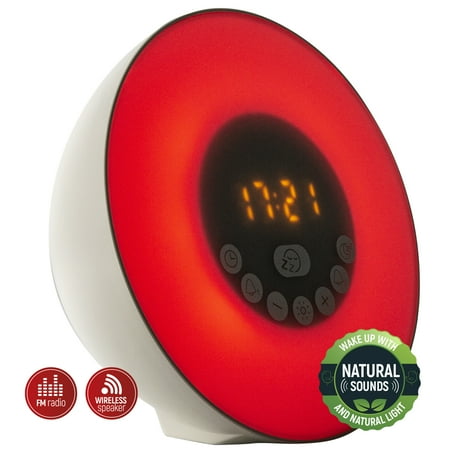 Eternal Home Collection Sunrise to Sunset Alarm Clock with Nature Sounds and Wireless Speaker, White